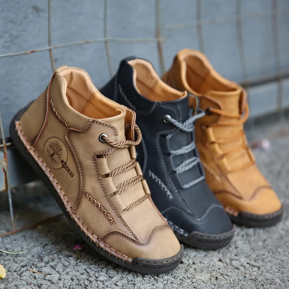 menico men vintage hand stitching comfort soft leather boots