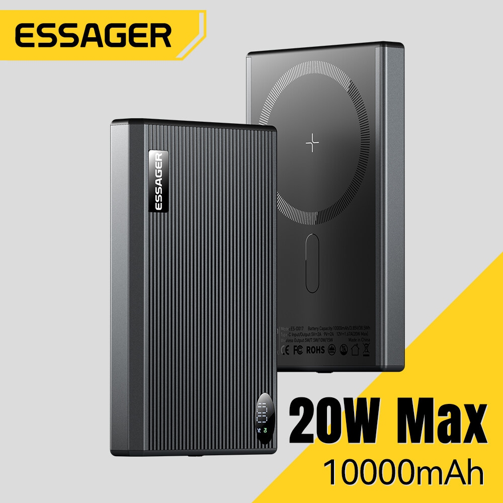 Essager 15w 10000mah sạc không dây sạc dự phòng s xách tay màn hình hiển thị kỹ thuật số không dây sạc nhanh 10000mah sạc dự phòng s cho loại c pd20w iphone16 15 xiaomi15 Huawei mate60 điện thoại di động samsung điện thoại không dây kỹ thuật số màn hình h