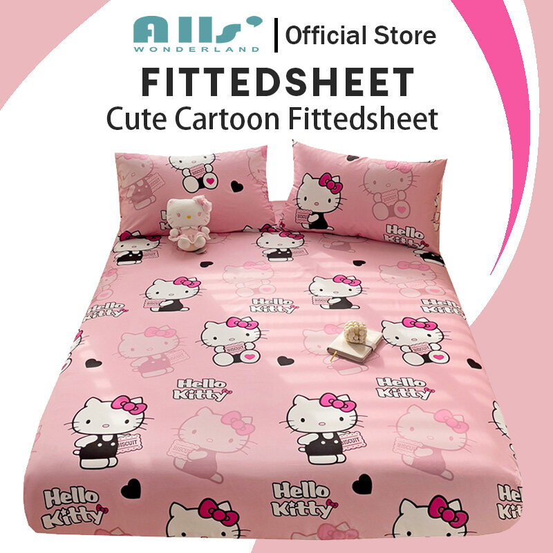 Alls' Wonderland Bedsheet With Garter 100% Cotton 800TC Fittedsheet Sanrio Cinnamoroll Hello Kitty Bedsheet Queen King Size ราคา 214 บาท*ส่งฟรี