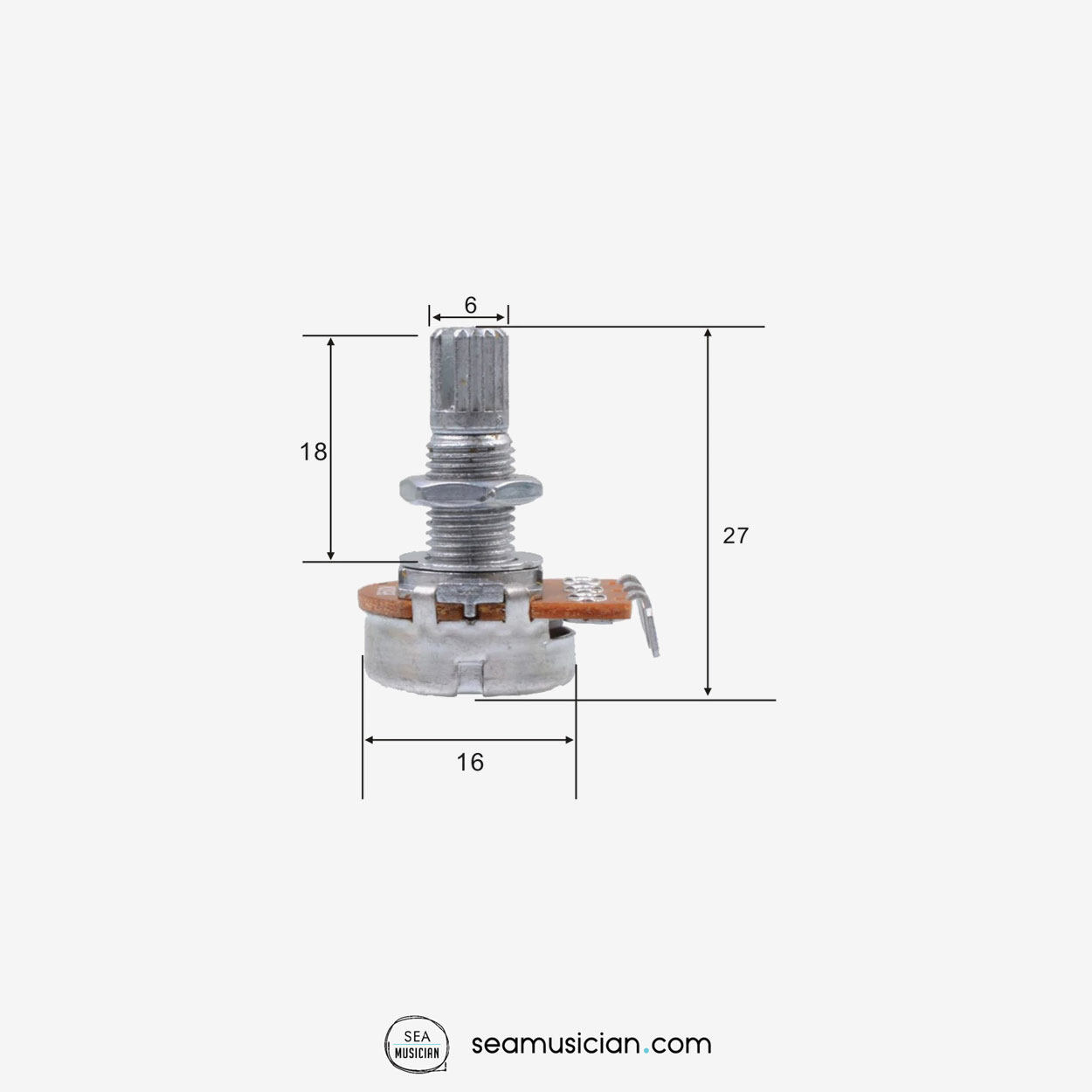 ELECTRIC GUITAR POT (NORMAL) SMALL DIAMETER 16 MM A250K LONG SHAFT 18MM