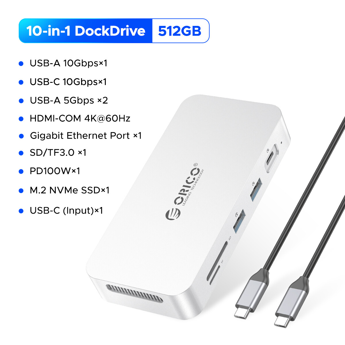 ORICO USB Hub Di Động SSD Với 2Tb SSD ngoài trạm nối Loại C Để HDMI Tương Thích Adapter 4K 60Hz Usb3