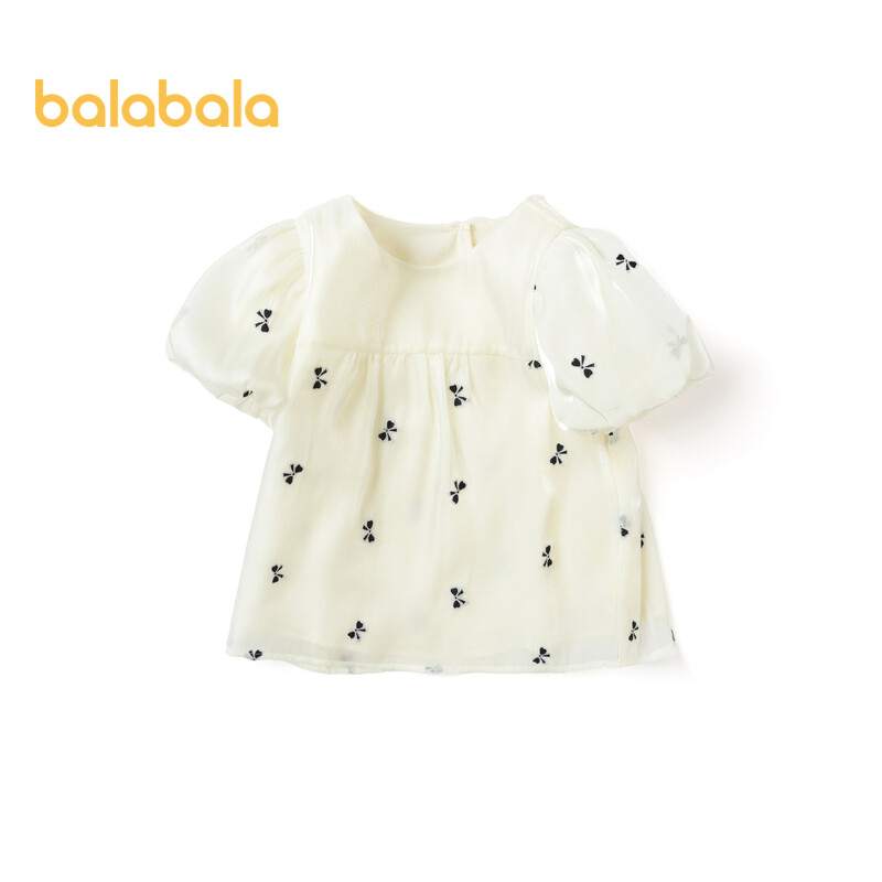Balabala Children's Clothing Children's Shirts Girls' Short Sleeved Tops Cute Summer Clothes Fashionable Casual Clothes Bows ราคา 542 บาท*ส่งฟรี