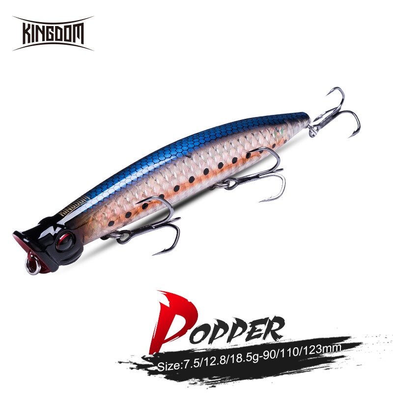 Vương quốc mồi câu cá mồi popper wobbler mồi câu cá 7.5g 12.8g 18.5g mồi nhử cá nổi trên mặt nước