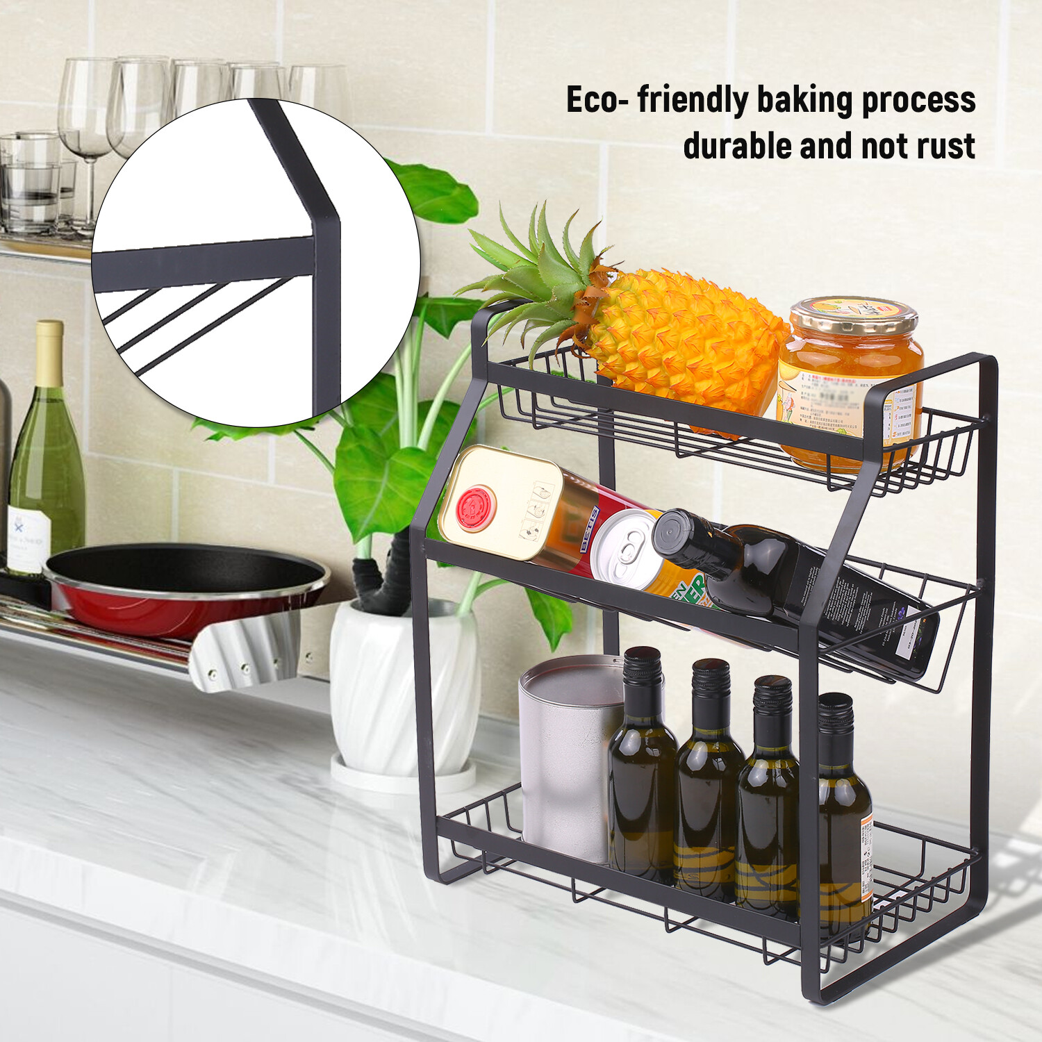 3 Tier Spice Rack Organizer Kitchen Countertop Storage Shelf Seasoning Can Jars Bottle Holder Organizer Black Lazada Singapore