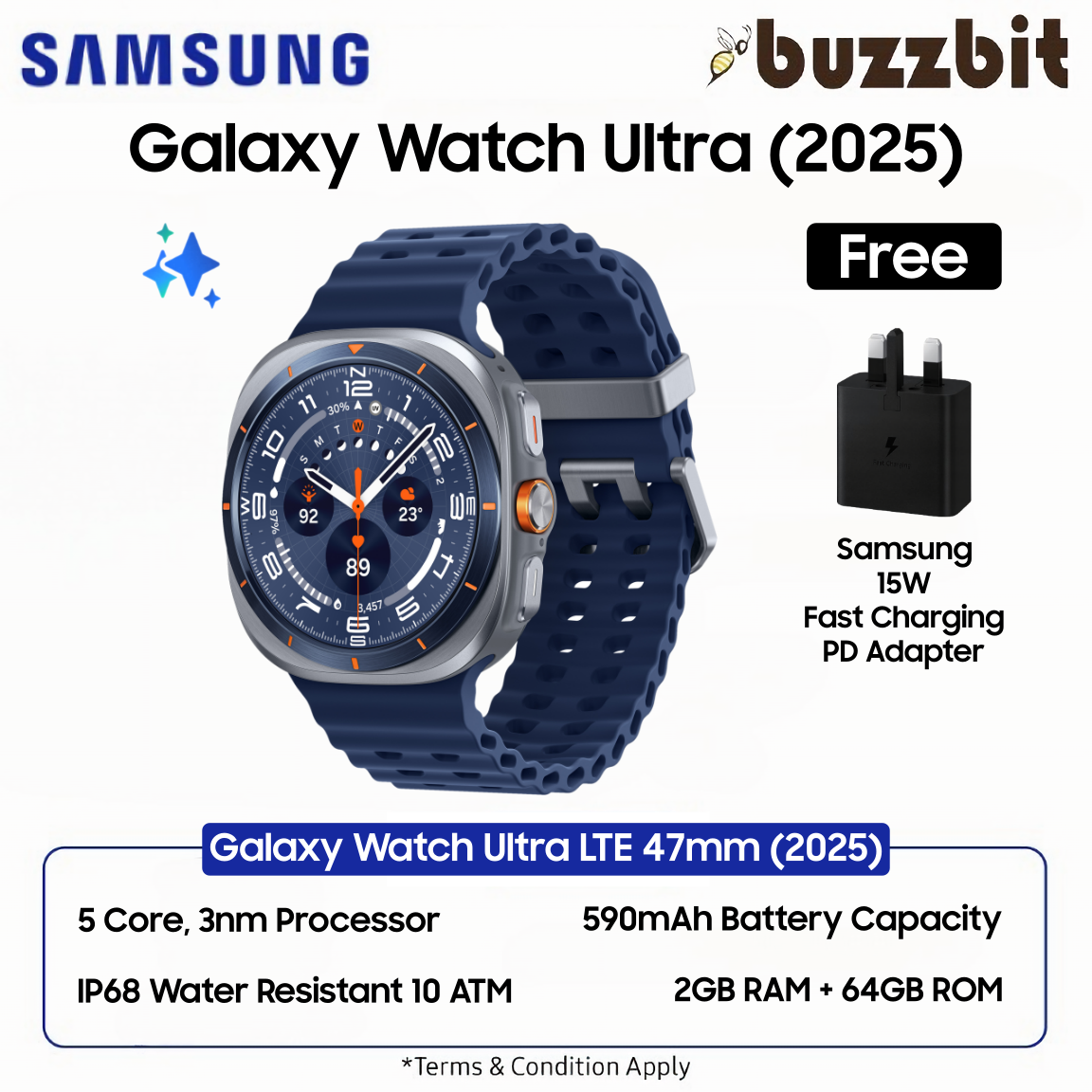SAMSUNG Galaxy Watch Ultra 2025 (LTE, 44mm) Bluetooth Smartwatch With 15W Adapter | Samsung Malaysia Warranty