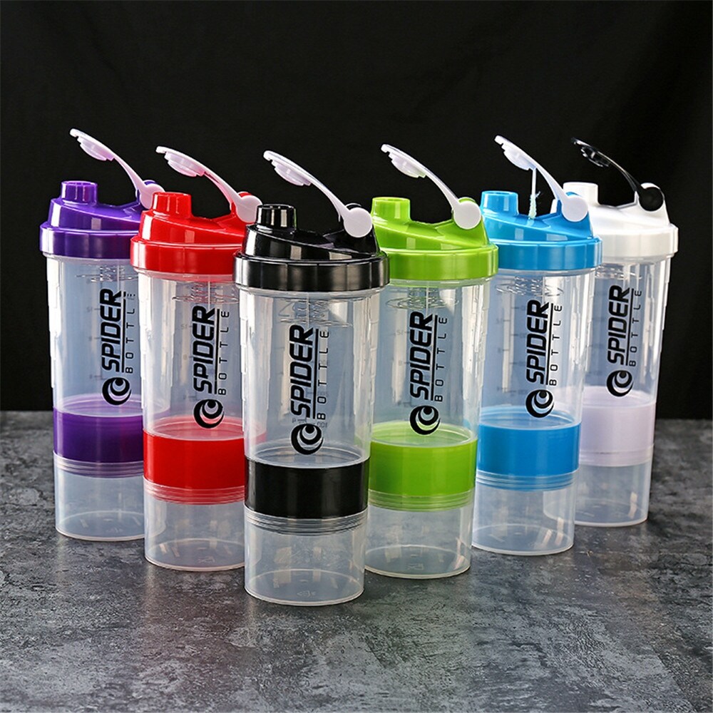 Gambar ?CW? PortableShaker BottleProteinMixing Bottle Black Three layer Leakproof Water BottleGym 500ml