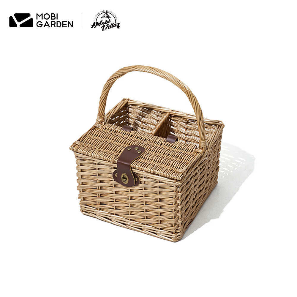 MOBI GARDEN Exquisite Camping Portable Wicker Storage Basket Outing Walking On Green Vine Weaving With Cover Food Picnic Basket ราคา 1,731 บาท*ส่งฟรี