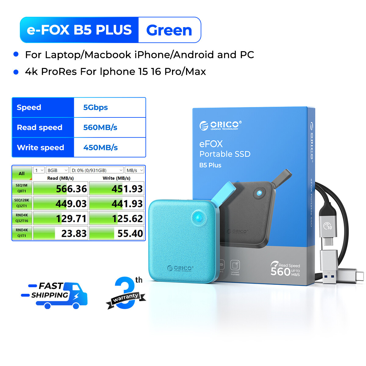 ORICO E-FOX 500 MB/giây cực SSD di động SSD bên ngoài ổ đĩa trạng thái rắn 128GB 256GB 1TB 2TB 4TB 3