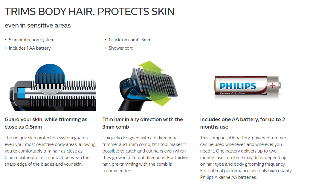 philips trim body hair protects skin
