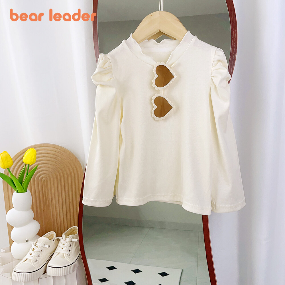 Bear Leader Kintted Tops for Baby Girls Autumn Solid Color Puff Long