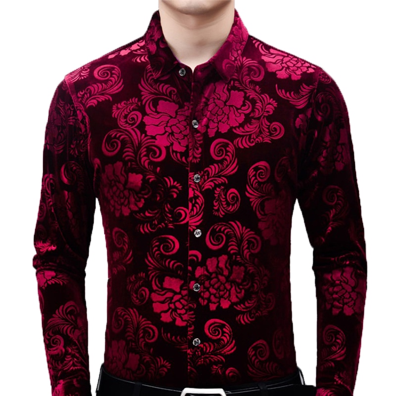 Cozy Up Mens Green Velvet Floral Dress 