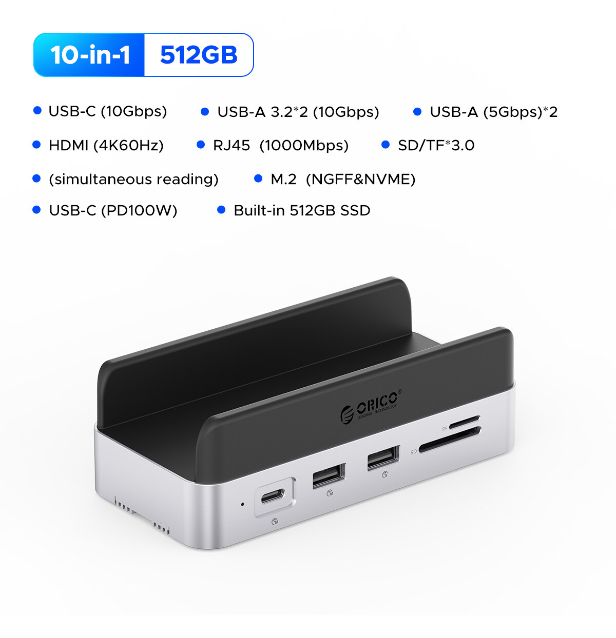 ORICO minidock mở rộng lưu trữ cho mamini M4 & M4 Pro đứng usb3.2 Gen2 Loại C Dock với 512G 1t 2 t 4