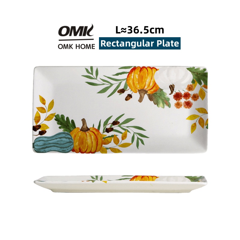 Omk đồng quê Mỹ phong cách gốm 14 inch hình chữ nhật đĩa phẳng để thức ăn Salad món tráng miệng khay đĩa
