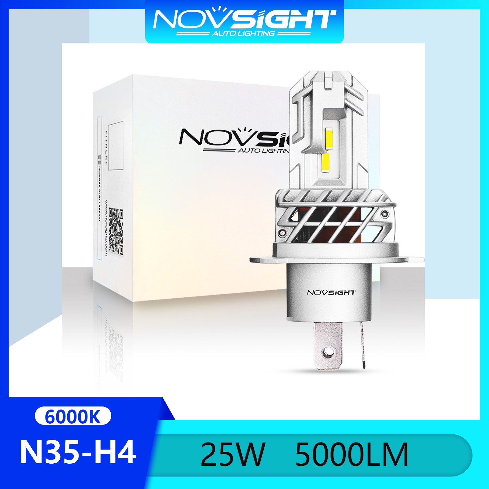 Đèn pha led novsight new n35 h4 6000k siêu sáng 25w 5000lm chùm sáng cao / chùm thấp bóng đèn pha led nhỏ tại chỗ cắm và chạy 1 mảnh