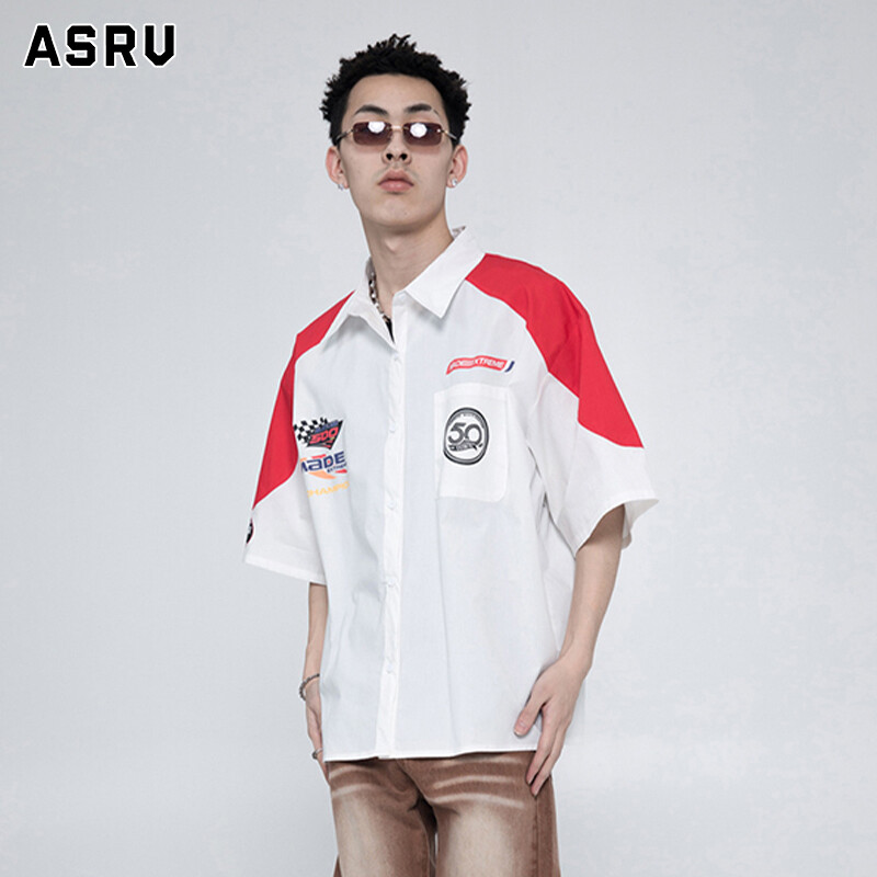 ASRV Retro racing style short-sleeved shirt men's printed loose motorcycle suit ราคา 195 บาท*ส่งฟรี