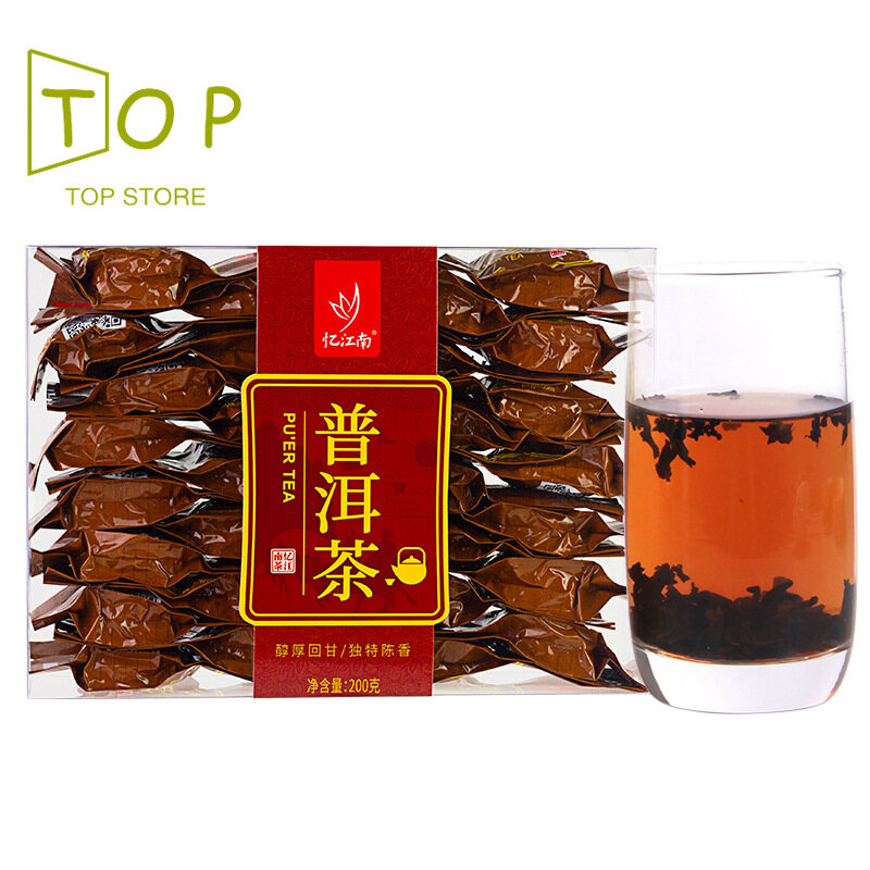Gambar [High quality, fast delivery] Pu er tea Yunnan Pu er ripe tea dried green tea plastic box 200g ???