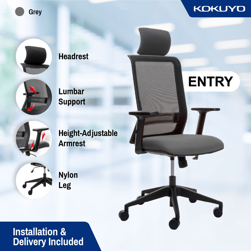 INSTALLATION KOKUYO ENTRY Ergonomic Office Chair Grey