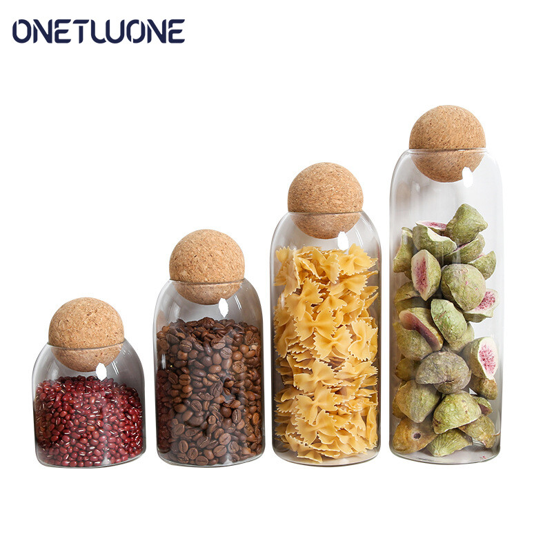 Onetwone Glass Storage bottle Jars Containers Borosilicate Transparent Lead-Free Sealed Can coffee Tank Grains Creative Round Cork Tea ราคา 101 บาท*ส่งฟรี