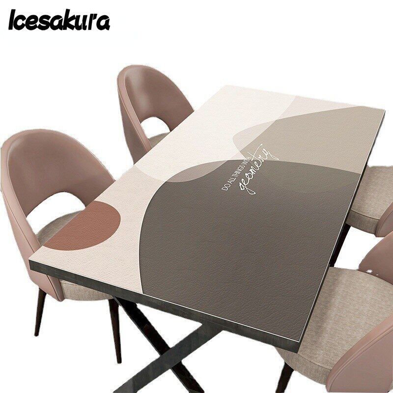 Gambar Light Luxury Leather Tablecloth Waterproof Oil Proof Anti Scald Rectangular Table Cloth Pu Table Mat Coffee Table Table Cloth