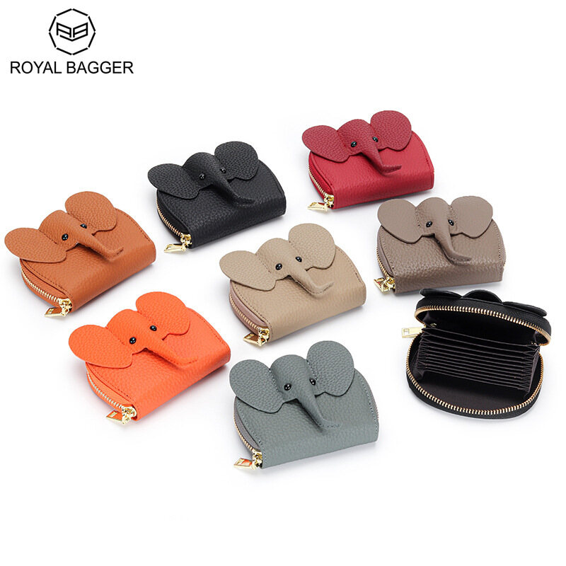 Royal bagger ví đựng thẻ cho nữ ví ngắn nữ hình con voi dễ thương thời trang da bò thật ví có khóa kéo