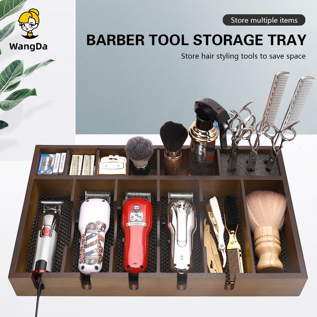 Khay đựng tông đơ cắt tóc đa năng bằng gỗ hộp đựng dao cạo giá đựng đồ cho thợ làm tóc phụ kiện salon tóc