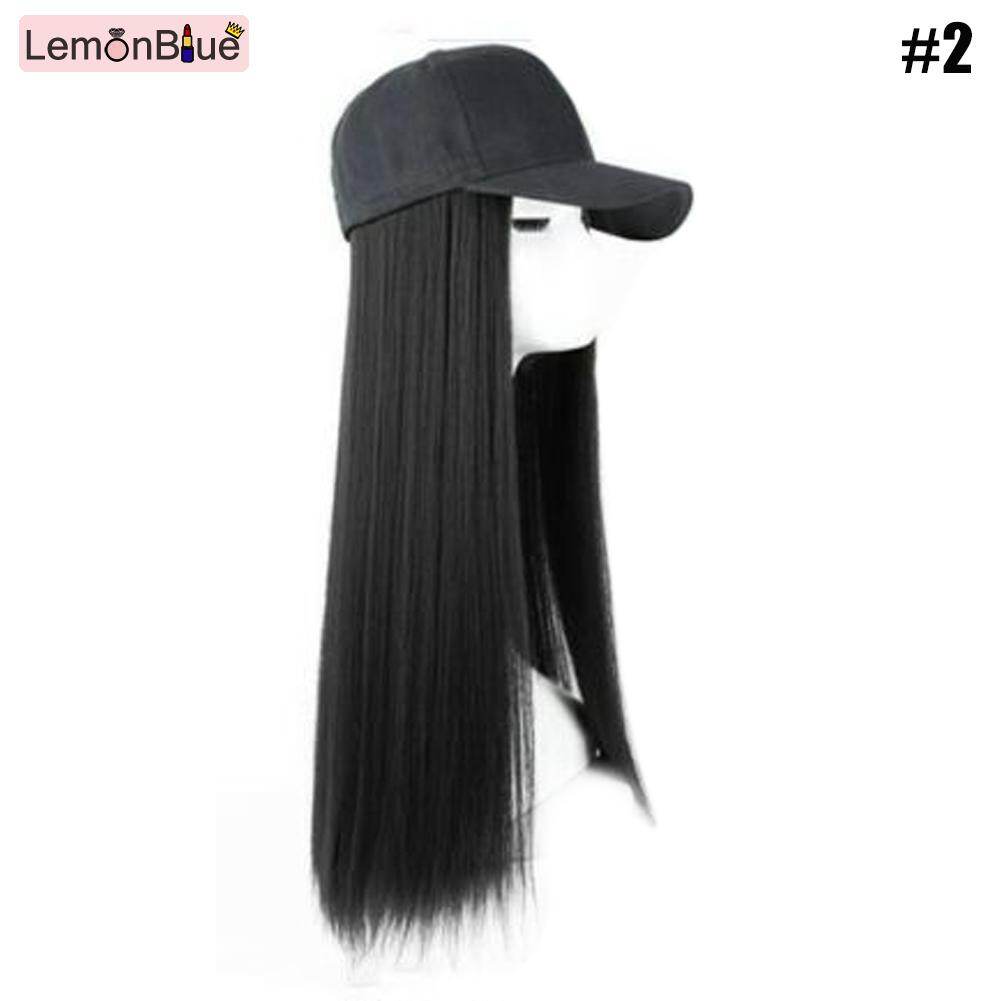 Gambar LemonBlue Baseball Cap with Synthetic Hair Extension Long Hair Wig Hat for Women Black+A2