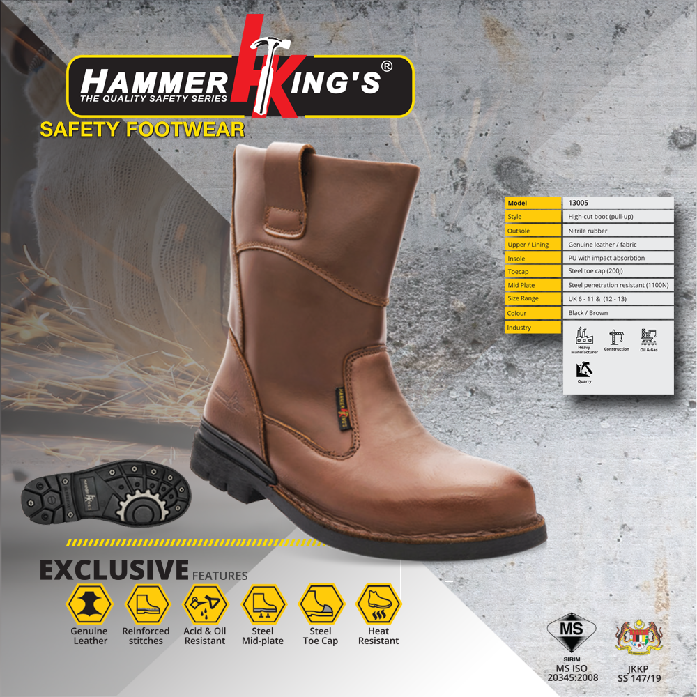 HAMMER KINGS SAFETY SHOES SAFETY BOOTS 13005 BROWN Ankle Height