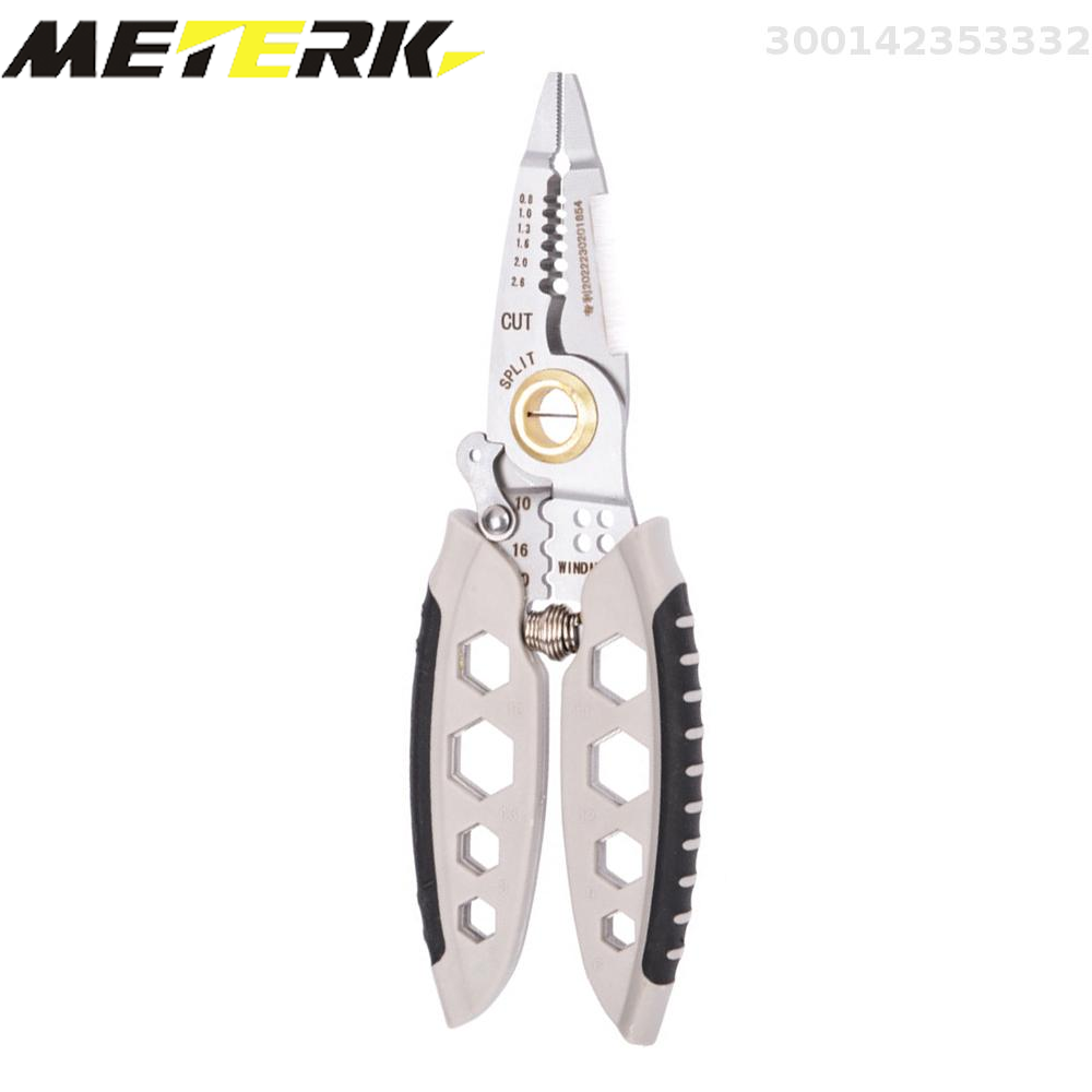 Meterk 7 inch đa chức năng dây vũ nữ Thoát y chuyên nghiệp 22-10 dây AWG dụng cụ tước kìm uốn máy cắt cáp cầm tay với chức năng cờ lê nút tự khóa