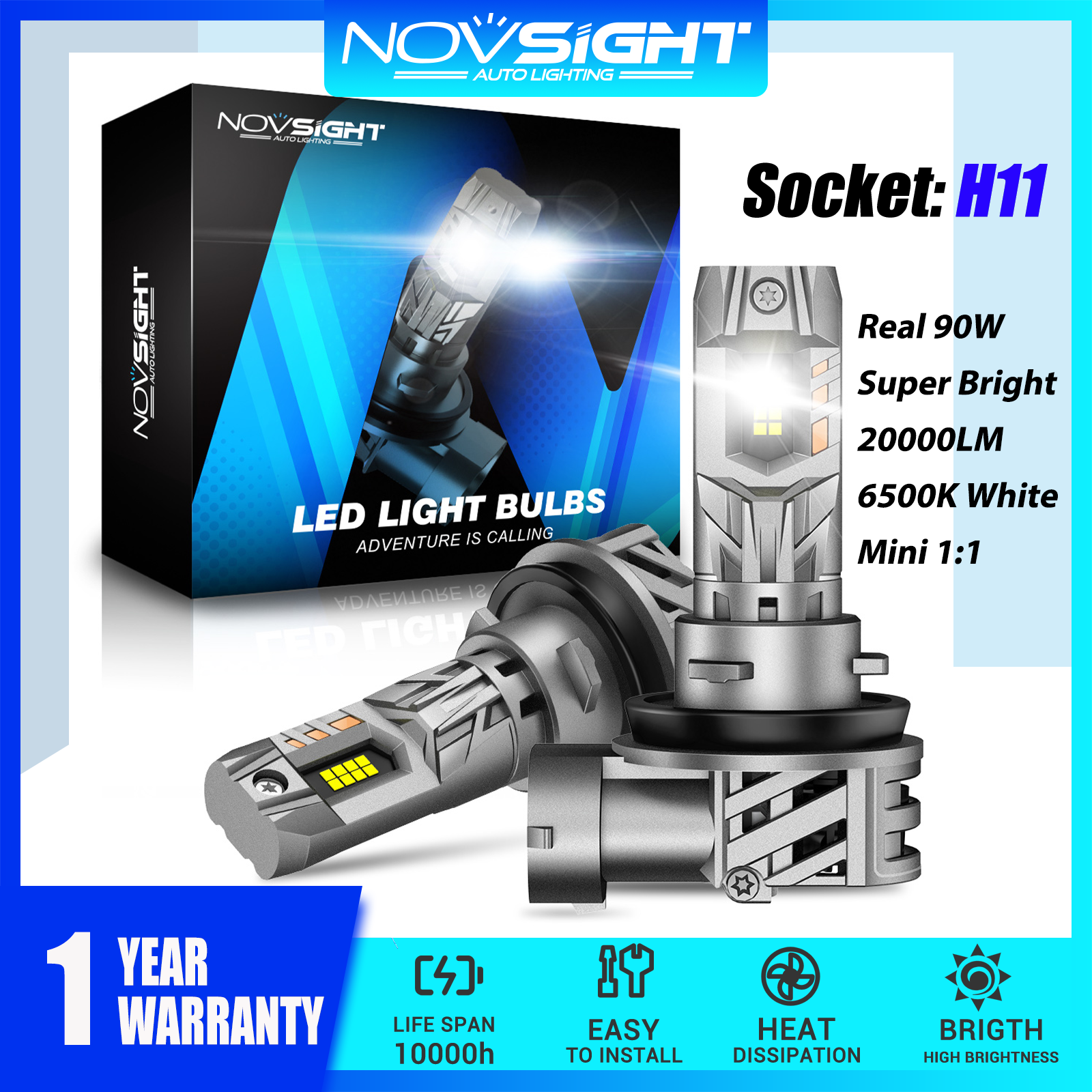 Novsight N63 LED Lights for Car H11 H8 H9 H16 LED Headlight Bulb Low Beam Fog Light 90W 20000LM 6500K Super Bright Mini 1:1 Design Plug&Play 2Pcs 1 Year Warranty Free Shipping Giá 618,576 Đồng*Miễn phí vận chuyển