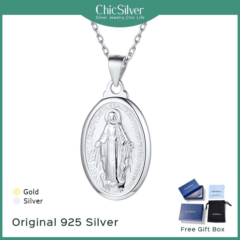 Chicsilver 925 Sterling Silver Virgin Mary Necklace for Women Men