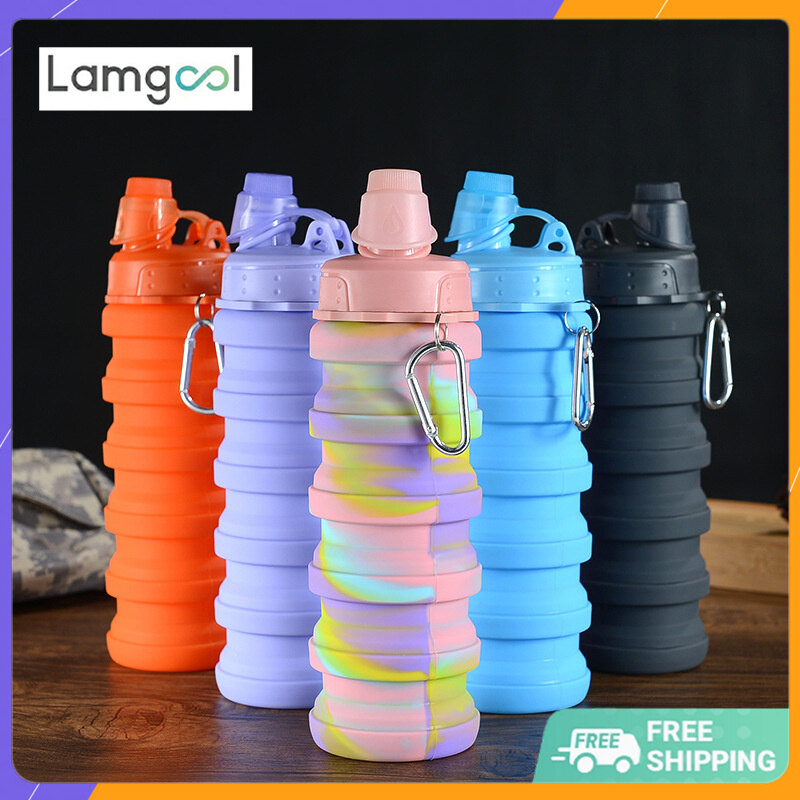 Chai Silicon Thu Gọn Tiện Dụng 500ML Chai Nước Gấp Gọn Cốc Uống Nước Du Lịch Ngoài Trời Kèm Móc Đa Năng Cốc Gấp Gọn