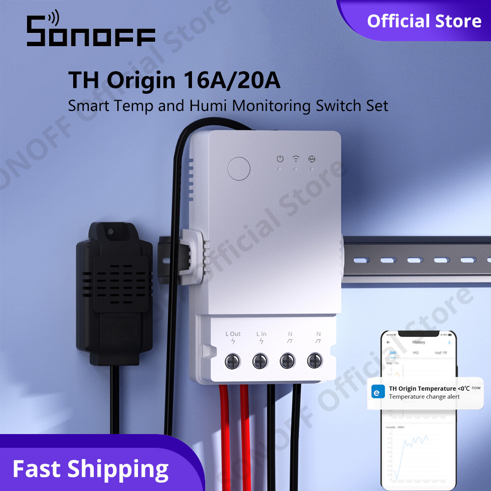 Sonoff th origin with sensor bộ công tắc giám sát nhiệt độ và độ ẩm thông minh, công tắc thông minh wifi 16a/20a mô-đun tự làm cảm biến nhiệt độ và humi ths01 cảm biến nhiệt độ chống nước ds18b20