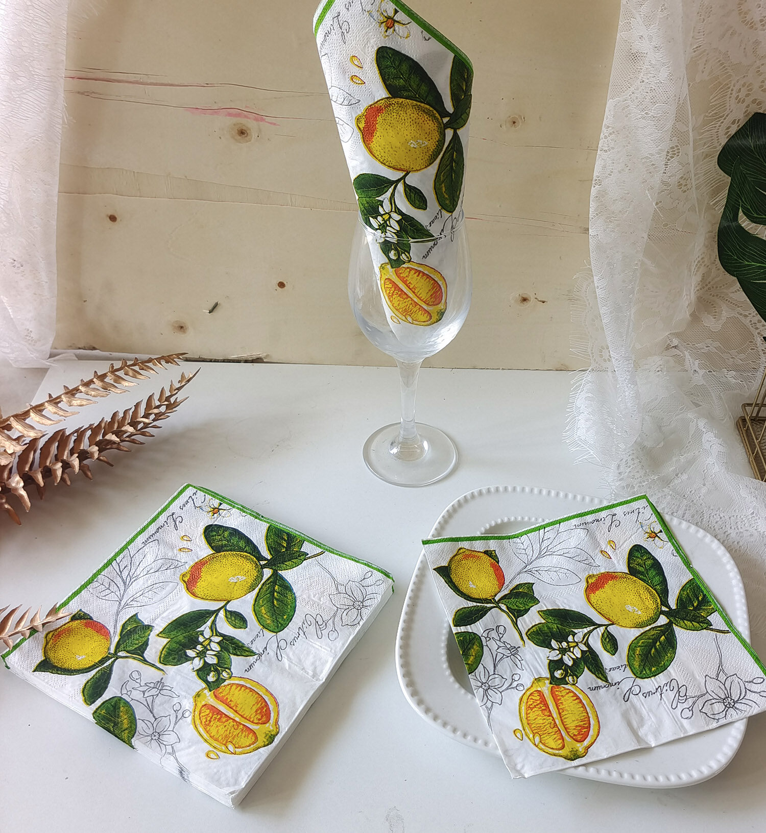 Khăn giấy chanh, serviette, khăn giấy tisu meja tisu kertas makanan cho gia đình, tiệc tùng, quán cà phê và sự kiện (20 cái)