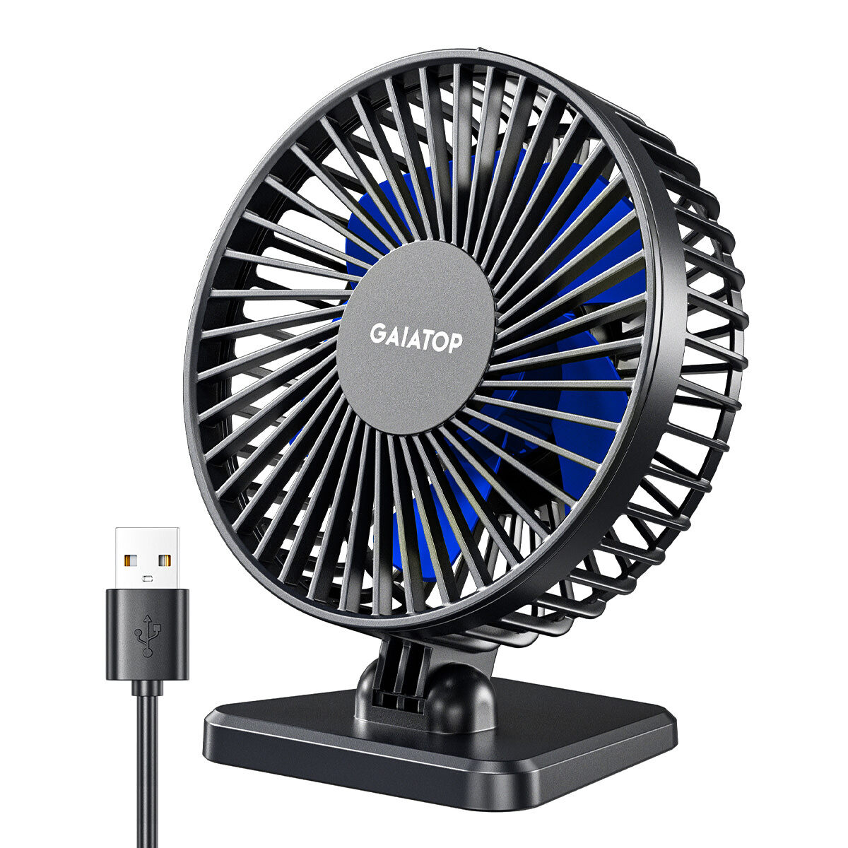 Gaiatop Small Desk Fan, Portable 3 Speeds Wind Desktop Table Cooling Fan in Single Button, Adjustment Mini Personal Fan for Home Desktop Office Car Outdoor (Black Blue) ราคา 199 บาท*ส่งฟรี