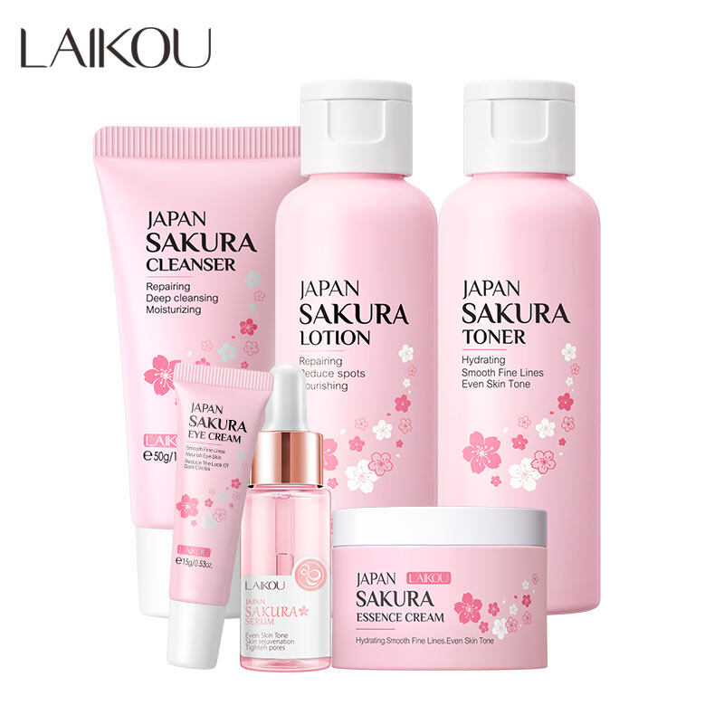 LAIKOU Sakura Bộ 6 Sản Phẩm Chăm Sóc Da Làm Sạch Làm Mịn Làm Sáng Da Trẻ Hóa