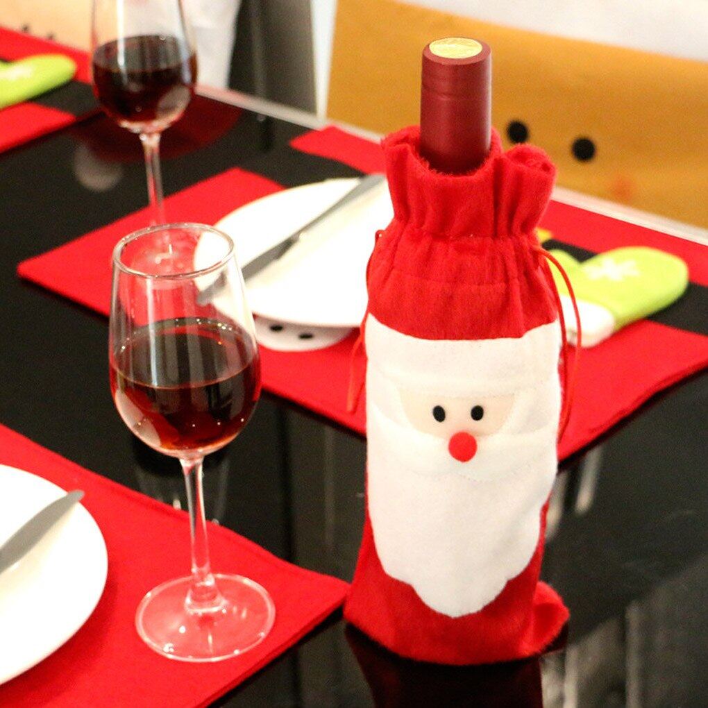 Santa Claus Christmas Red Wine Bottle Cover Bags Christmas Dinner Decoration