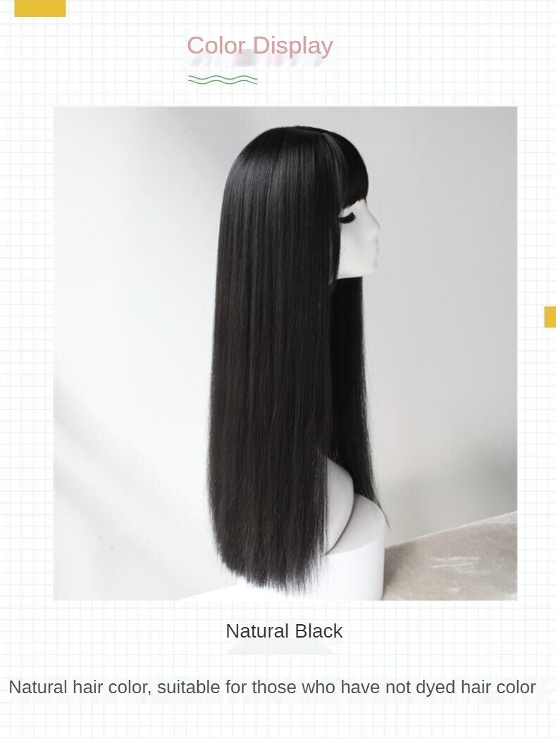 Tóc Giả 65Cm Cho Nữ Tóc Giả Dài Nguyên Đầu Tự Nhiên Thực Tế Tóc Mái Không Khí Nổi Tiếng Trên Internet, Màu Đen Tóc Thẳng Dài Cosplay Trang Trí Mặt Cá Tính