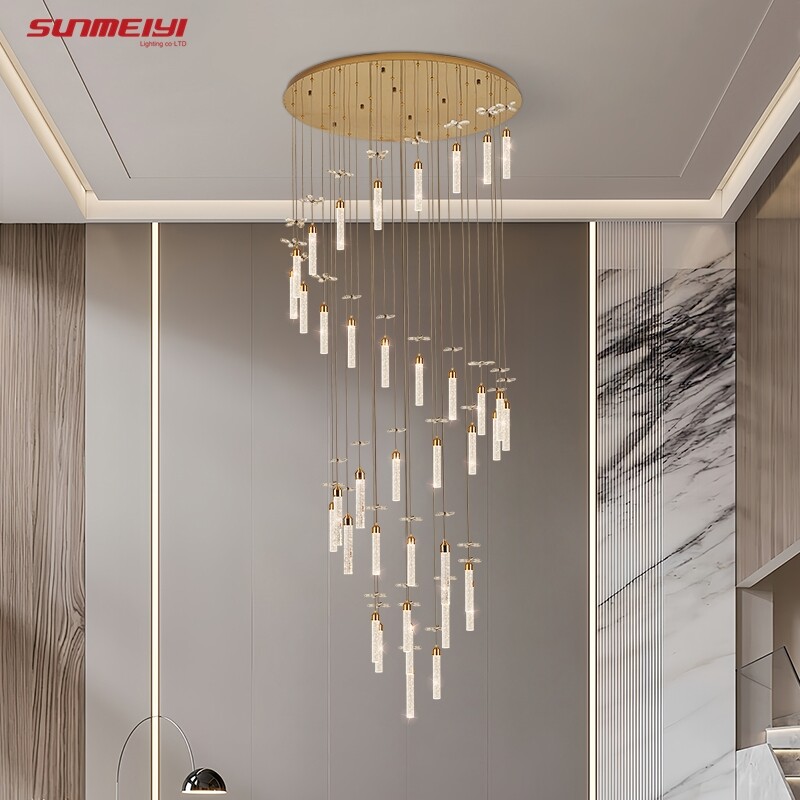 Crystal Staircase Chandelier Deluxe Living Room Short Led Crystal Lamp Modern Interior Designer Home Decoration Gold Attic Lamps ราคา 12,368 บาท*ส่งฟรี