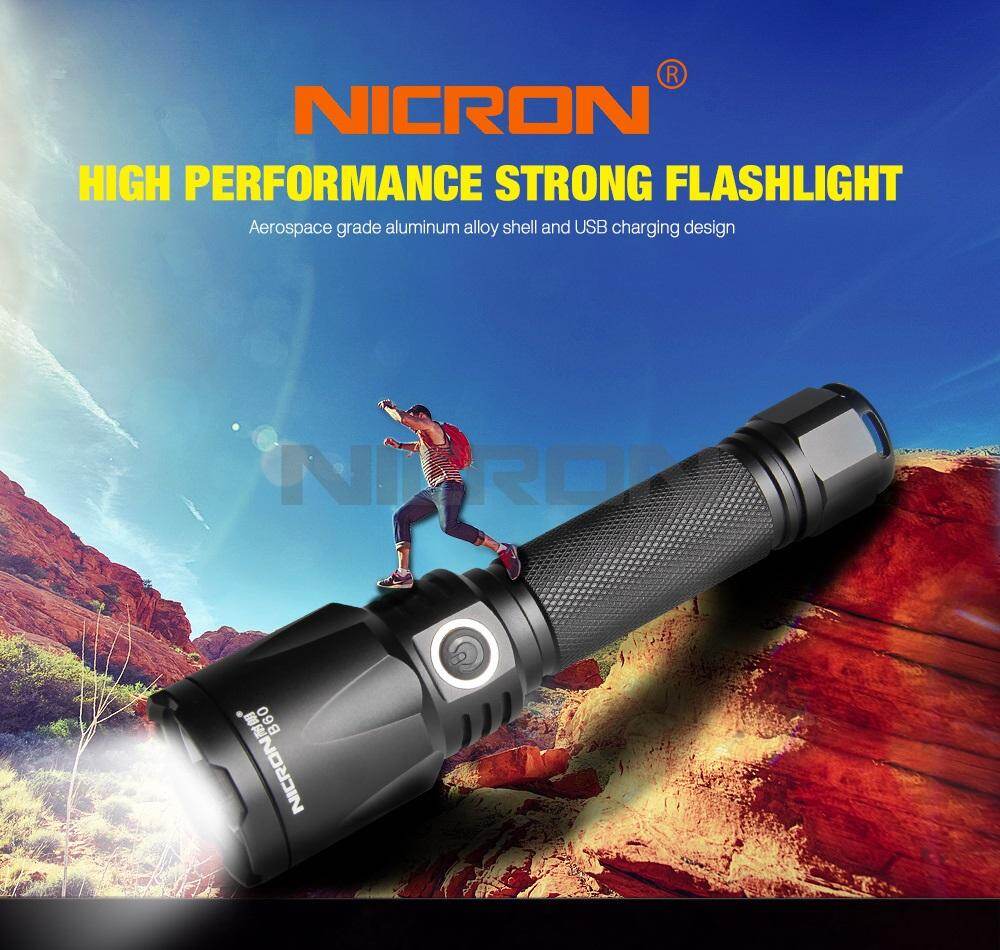 Đèn Pin NICRON B60 9W Đèn Pin LED Siêu Sáng Độ Sáng Cao Đèn Pin USB Di Động Chống Nước IPX8 1000LM B60