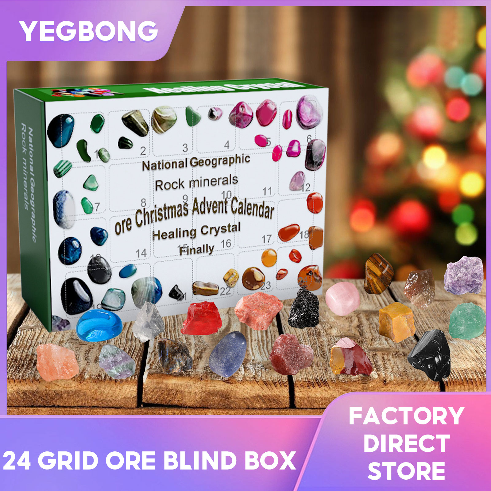Yegbong Ore Christmas Advent Calendar 2023 24 Pcs Natural Crystal Gemstone Stone Minerals Box Complete Rock Collection Christmas Countdown Christmas Gift Gemstone Collection Count Down to Christmas Rocks Minerals Fossils Advent Calendar Toy Gifts ราคา 346 บาท*ส่งฟรี