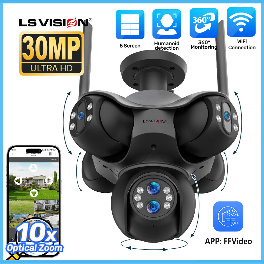 LS tầm nhìn 30MP 6 ống kính 5 Màn Hình 10x Zoom quang học Wifi Camera CCTV 5 ống kính PTZ hình người Phát hiện tự động theo dõi camera an ninh IP66 không thấm nước ngoài trời đầy màu sắc nhìn trong đêm Máy ghi hình IP âm thanh hai chiều