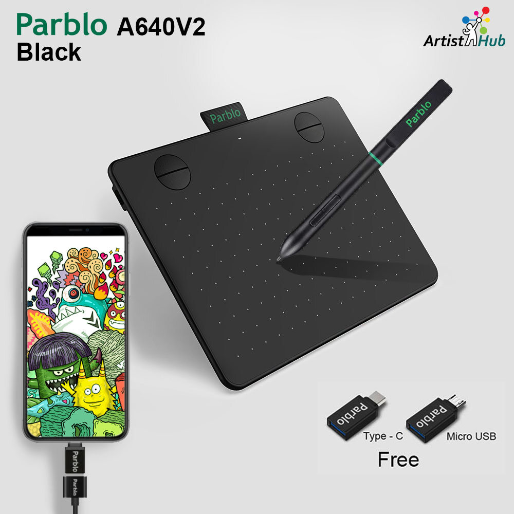 Parblo A640 V2 Green (Local Ready Stock) x4 Inch Drawing Tablet