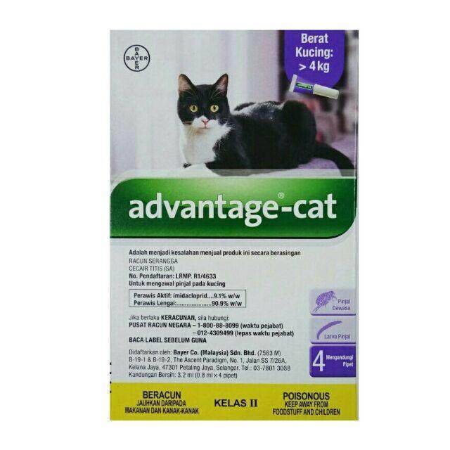 Advantage Cat 0.8ml x 4pcs-Cat Flea, Lice u0026 Tick Control  New PGMall