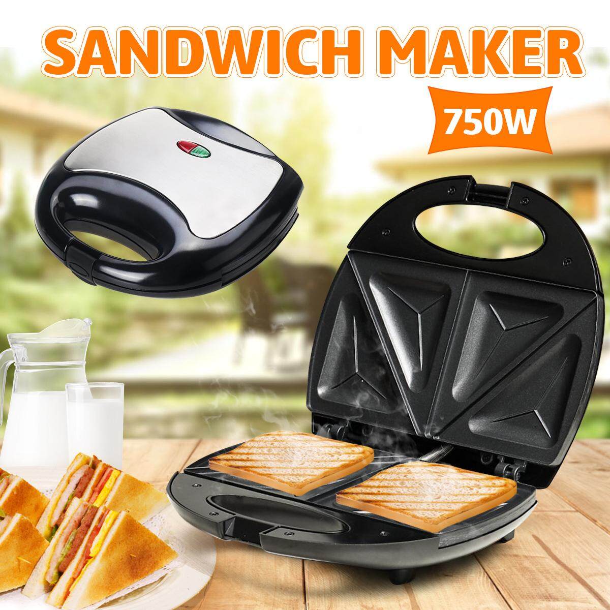 750W Electric 2 Slice Sandwich Toast Toaster Maker Machine with Non Stick Easy Clean Plate by Crystals® 