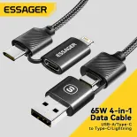Essager 65W 4-Trong-1 Loại C Để Lightning USBA Để Loại C Nhanh Chóng Cáp sạc Đối Với iPhone Macbook Realme Huawei Samsung OnePlus Dây dây truyền dữ liệu Sạc Đối Với C-C A-C C-L A-L Cáp