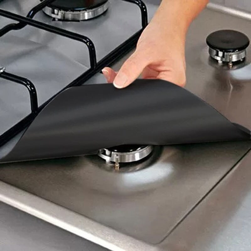 Gambar 4Pcs Gas Stove Protectors Reusable Gas Stove Burner Covers Kitchen Mat Gas Stove Stovetop Protector Cleaning Pad Liner Cover