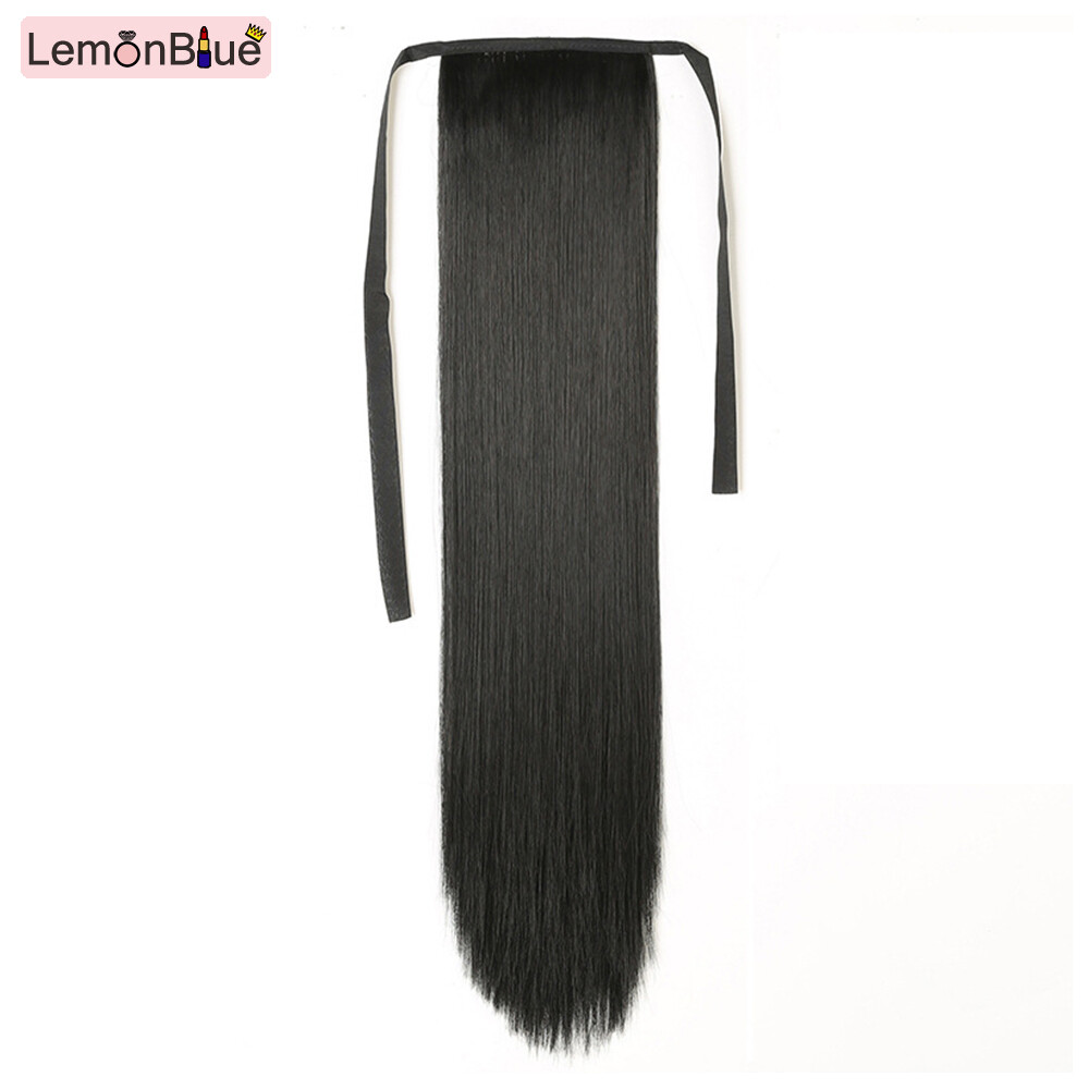 Gambar LemonBlue Long Straight Ponytail Extension Synthetic Hairpiece Wrap Around Ponytail Ponytail Hairpiece Hair Extension for Women Easy to Use Authentic