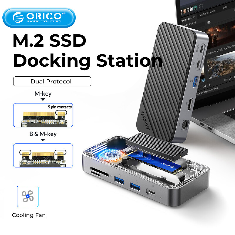ORICO 10-in-1 USB Docking Station M.2 SSD Enclosure Hard Drive Storage Box HDMI RJ45 M2 SATA NVMe HD External Case for PC Laptop