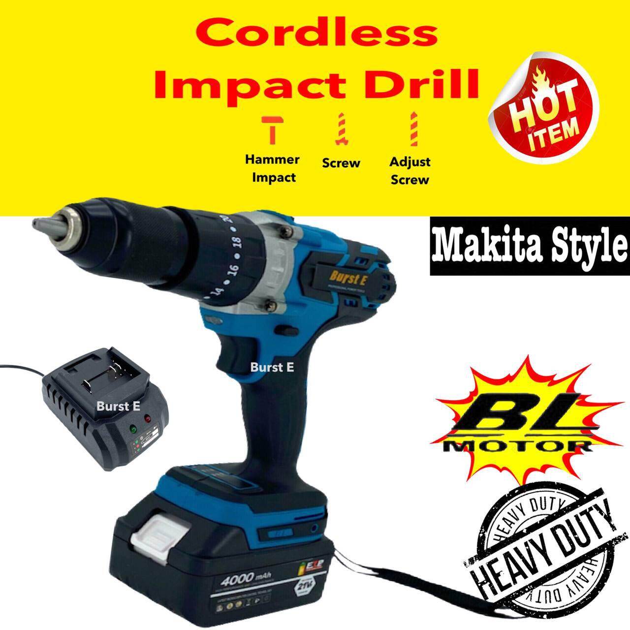 68V 4.0 BATTERY 21v Cordless Brushless 13MM Impact Drill //// Lthium Li-ion Battery With More Powerful Bosch Makita Dewalt Worx Milwaukee Dong Chen Bossman Stanley Hikoki Hilti Ogawa Okat hits total europa hit black & decker Harga  280 Ringgit*Penghantaran Percuma