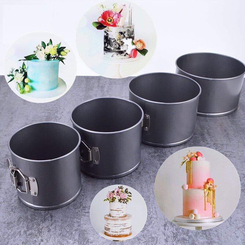 Gambar 4 5 6 7Inch Heightening Multiple Sizes Round Cake Mold Lock Live Bottom Round Mousse Carbon Steel Cake Mold Baking Utensils